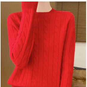 Twist Round Neck Thickened Woolen Pullover Base Sweater