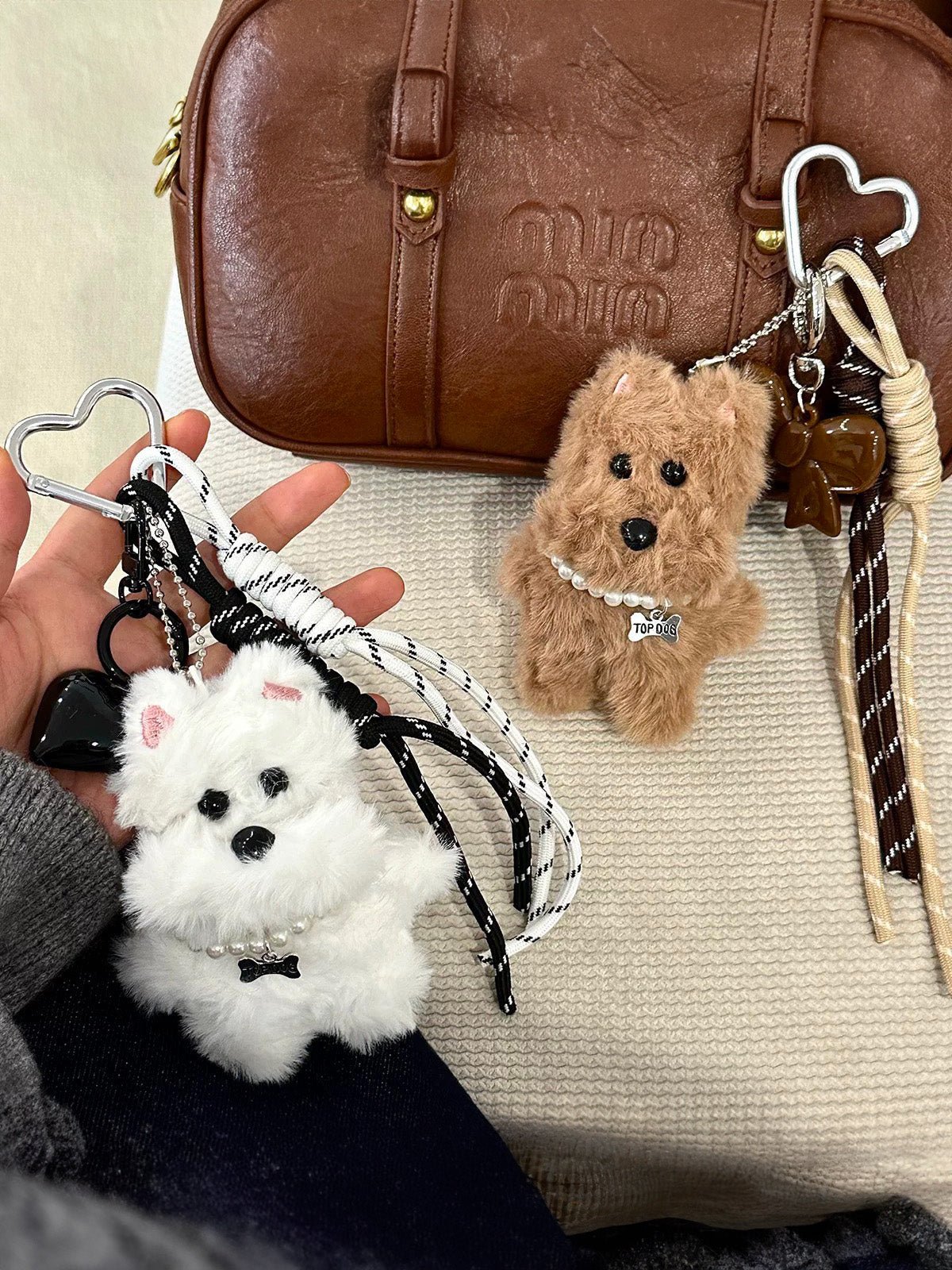 Bijou de Sac Chien Peluche Swany - Breloque Coeur & Perles - Accessoire Kawaii Chic