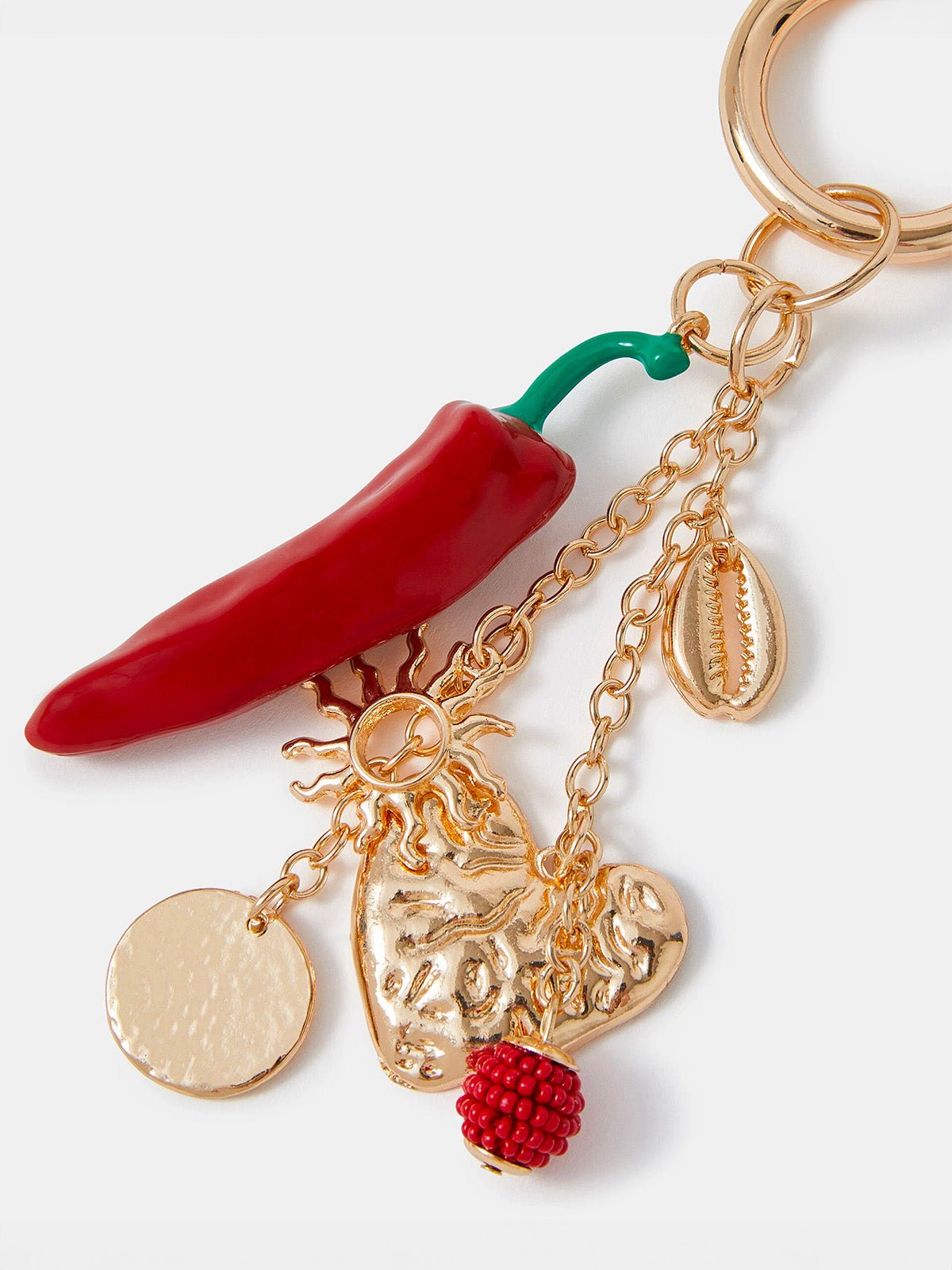 Bijou de Sac Piment Rouge Neka - Breloques Dorées & Coeur Love - Accessoire Solaire