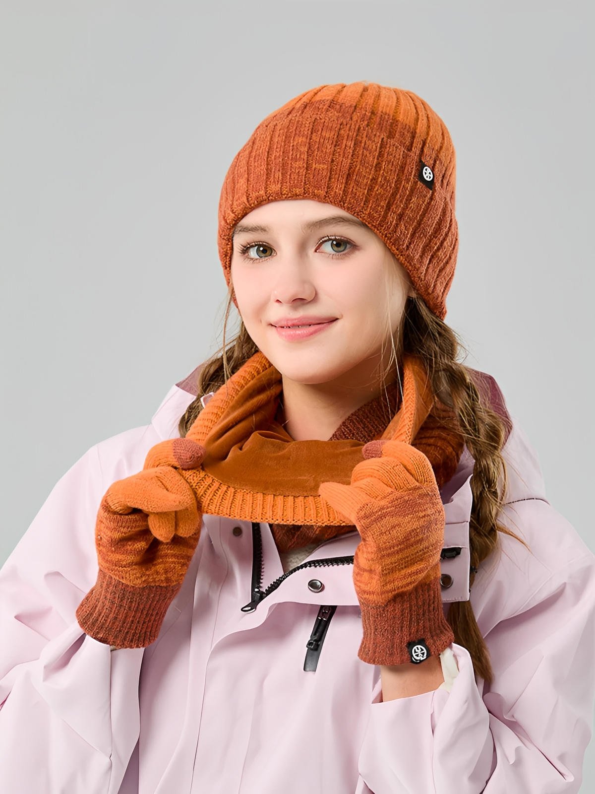 Ensemble Hiver Énime - Bonnet Tour de Cou & Gants Doublés - Douceur Renard Argenté