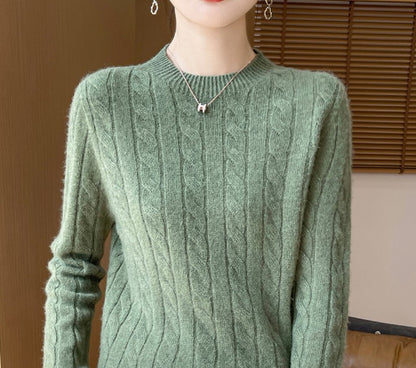 Twist Round Neck Thickened Woolen Pullover Base Sweater