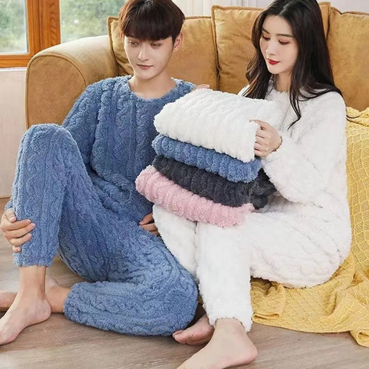 Winter Sets Homewear Solid Color Loose Thickened Coral Velvet Pullover Long Sleeves And Trousers Warm Pajamas Indoor Outdoor Casual Clothes