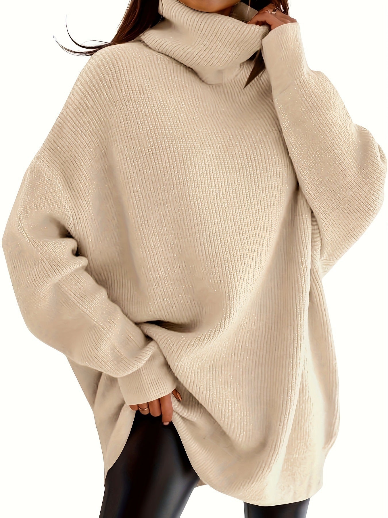 Women's Cozy Oversized Turtleneck Sweater Batwing Chunky