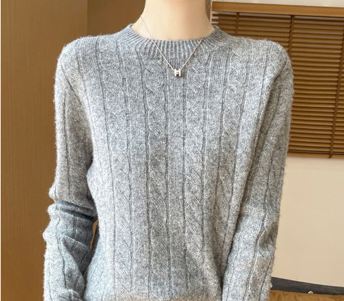 Twist Round Neck Thickened Woolen Pullover Base Sweater