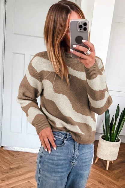 Women's Casual Loose Retro Knitted Striped Sweater