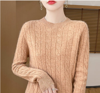 Twist Round Neck Thickened Woolen Pullover Base Sweater