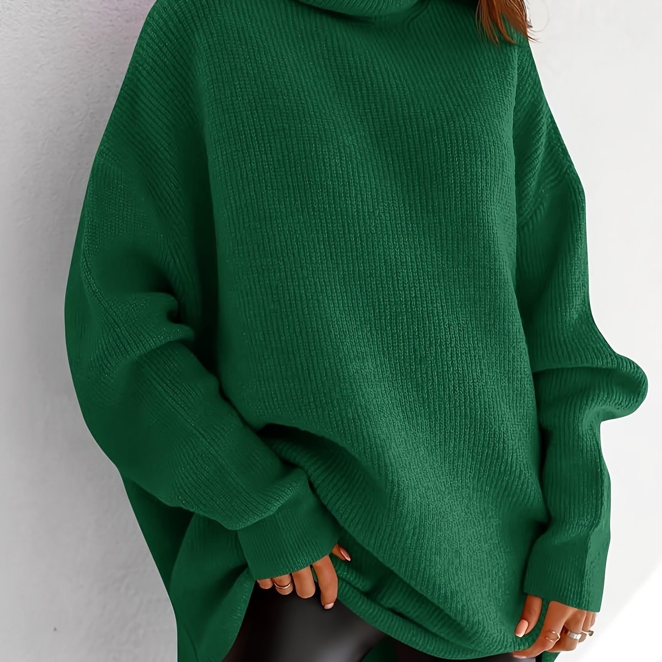 Women's Cozy Oversized Turtleneck Sweater Batwing Chunky