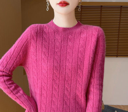 Twist Round Neck Thickened Woolen Pullover Base Sweater