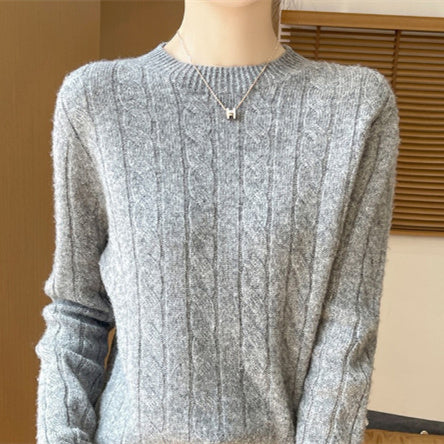 Twist Round Neck Thickened Woolen Pullover Base Sweater