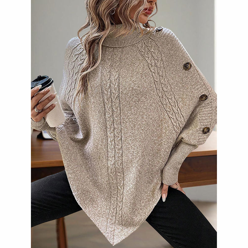 Women's Asymmetry Hem Turtleneck Sweater - Batwing Long Sleeve Casual Pullover For Fall Winter