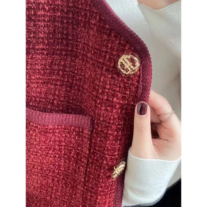 La Veste Tweed "Ruby" - Rouge Grenat Doublé