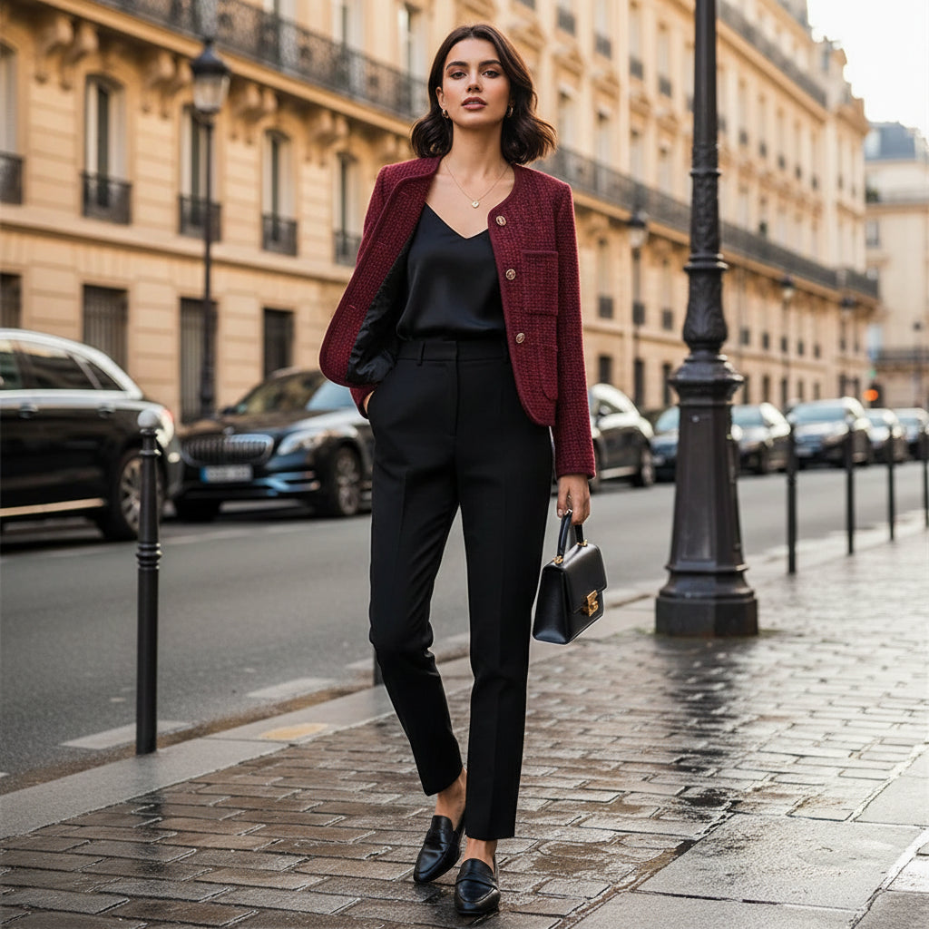La Veste Tweed "Ruby" - Rouge Grenat Doublé