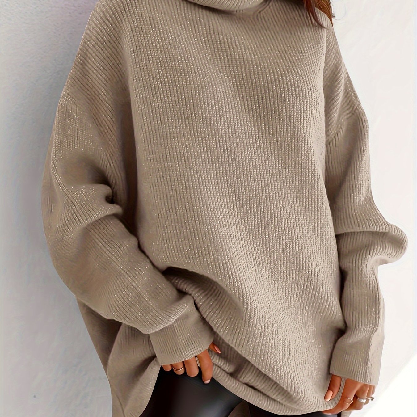 Women's Cozy Oversized Turtleneck Sweater Batwing Chunky
