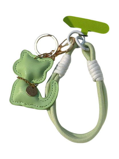 Bijou de Sac Chat Effet Cuir Cata - Cordon Téléphone & Pompon - Cadeau Félin Élégant