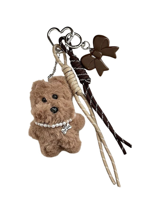 Bijou de Sac Chien Peluche Swany - Breloque Coeur & Perles - Accessoire Kawaii Chic