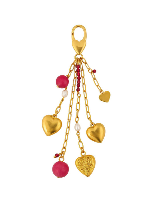 Bijou de Sac Romantique Celvine - Chaînette Dorée & Perles Framboise - Charme Élégant