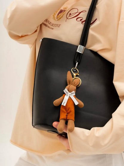 Bijou de Sac Lapin Côtelé Piana - Noeud Ruban & Finition Dorée - Cadeau Douceur