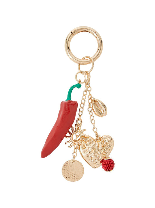Bijou de Sac Piment Rouge Neka - Breloques Dorées & Coeur Love - Accessoire Solaire