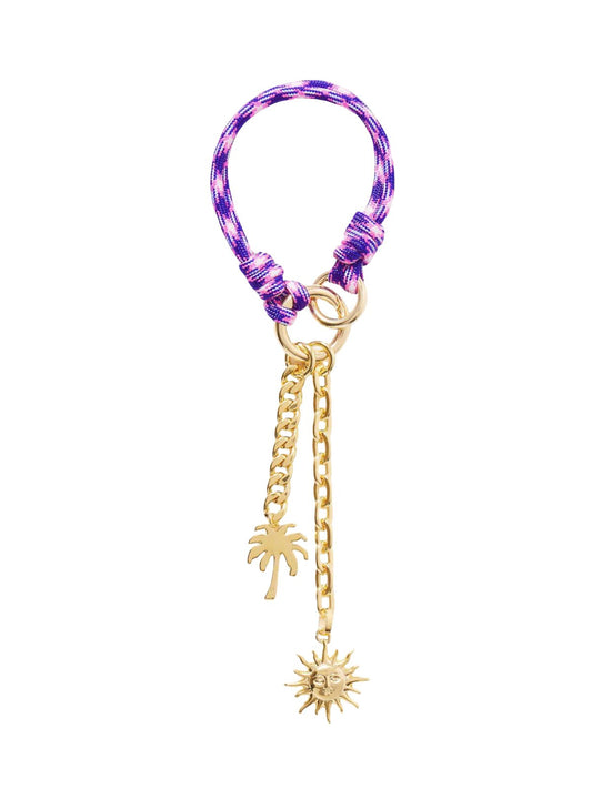 Bijou de Sac Soleil & Palmier Alma - Cordon Tissé Violet - Accessoire Évasion Chic