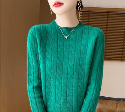 Twist Round Neck Thickened Woolen Pullover Base Sweater