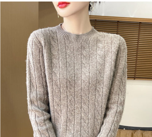 Twist Round Neck Thickened Woolen Pullover Base Sweater
