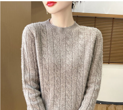 Twist Round Neck Thickened Woolen Pullover Base Sweater