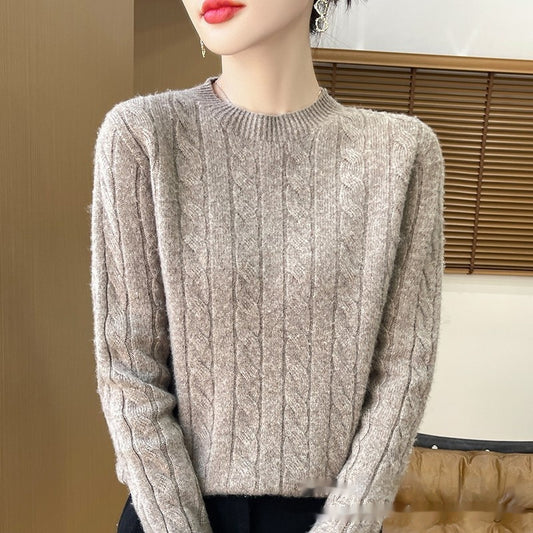 Twist Round Neck Thickened Woolen Pullover Base Sweater