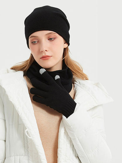 Ensemble Hiver 100% Laine Xani - Bonnet Cache-cou & Gants - Confort Naturel Mixte