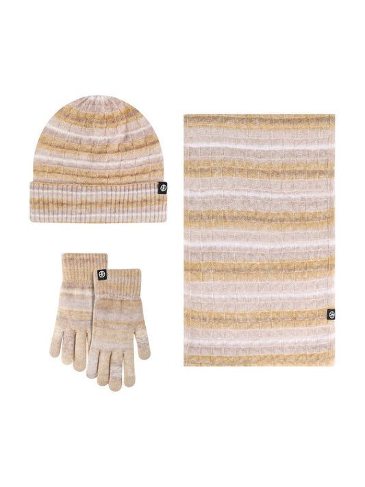 Ensemble Hiver Tedam - Bonnet Écharpe & Gants Rayés - Style Dégradé Cocooning