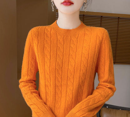 Twist Round Neck Thickened Woolen Pullover Base Sweater