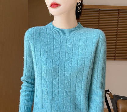 Twist Round Neck Thickened Woolen Pullover Base Sweater