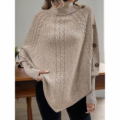 Women's Asymmetry Hem Turtleneck Sweater - Batwing Long Sleeve Casual Pullover For Fall Winter