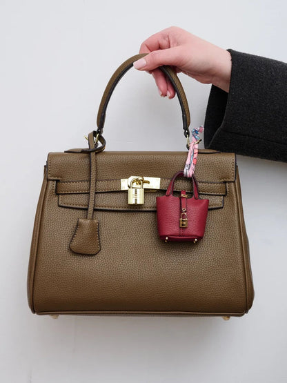 Bijou de Sac Mini Cabas Trésor - Cuir Grainé & Cadenas - Accessoire Style Luxe