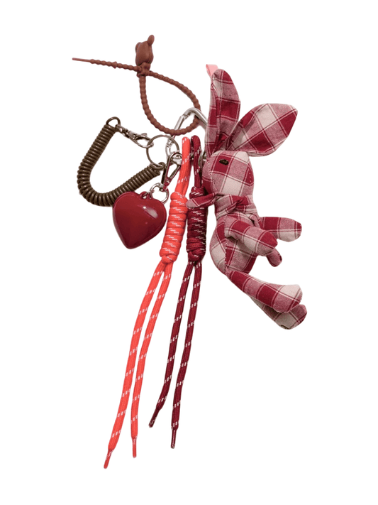 Bijou de Sac Lapin Vichy Lapia - Cœur Rouge & Pompon - Accessoire Romantique Chic