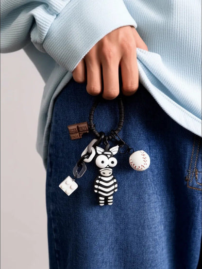 Bijou de Sac Zèbre Cartoon Zéla - Breloques Chocolat & Lego - Accessoire Rigolo